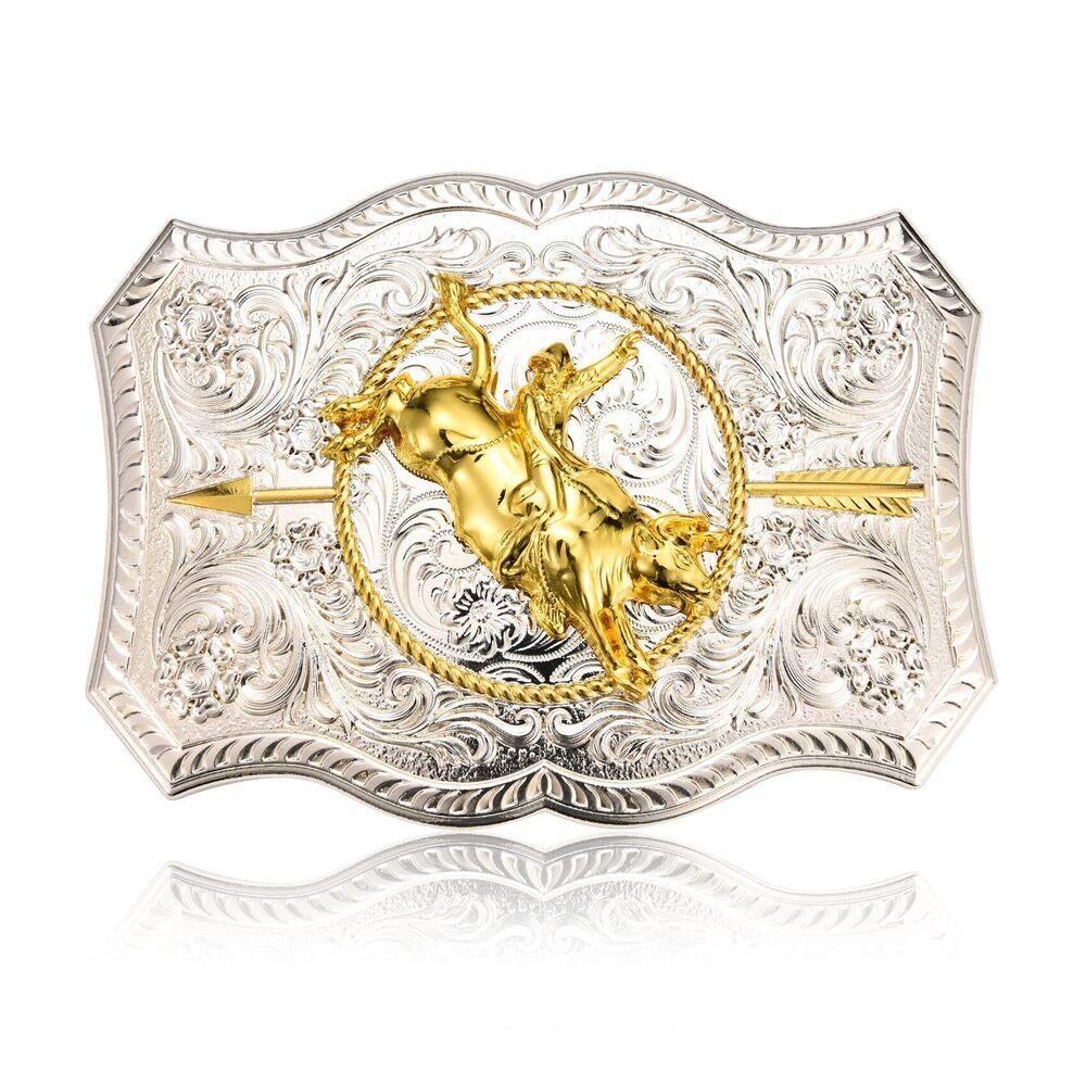 6635 Western American Belt Buckle Silver Golden Texas Bullman Belt Buckles